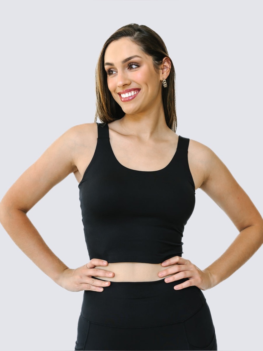 LF small Black Square-Neck Crop Tank sports bra